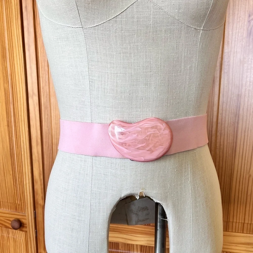 Vintage 70s 80s Pink Faux Pink Rose Quartz Stretch Belt Statement Retro